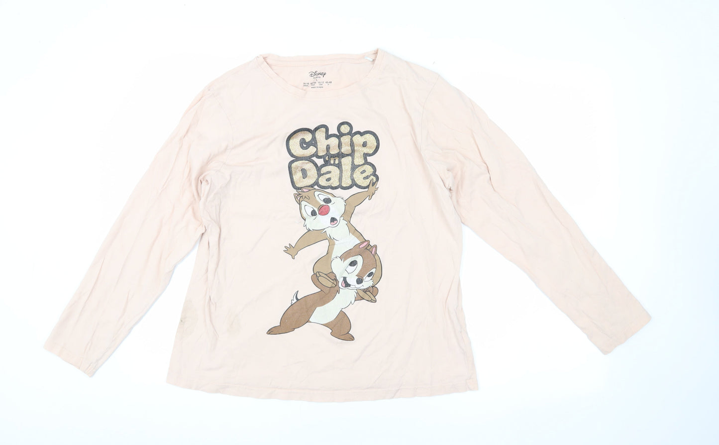 Disney Women's Beige Chip 'n Dale Long Sleeve T-Shirt L
