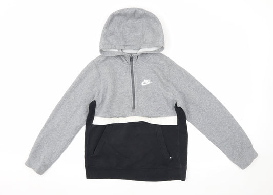 Nike Boys Grey Black Pullover Hoodie L with Zip Pocket