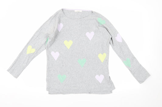 White Stuff Women's Grey Heart Pullover Jumper, Size 12