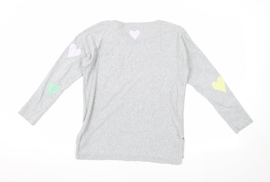 White Stuff Women's Grey Heart Pullover Jumper, Size 12