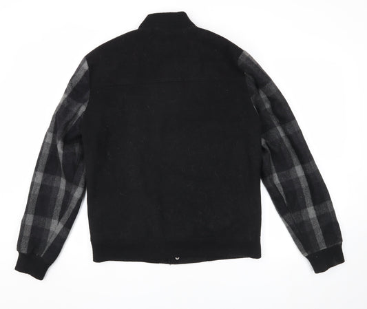 Native Youth Men's Black Varsity Jacket, Size L, Checked Sleeves