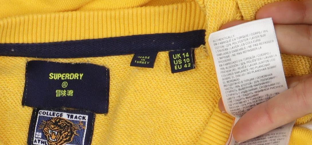 Superdry Women's Yellow Crew Neck T-Shirt, Size 14, Casual