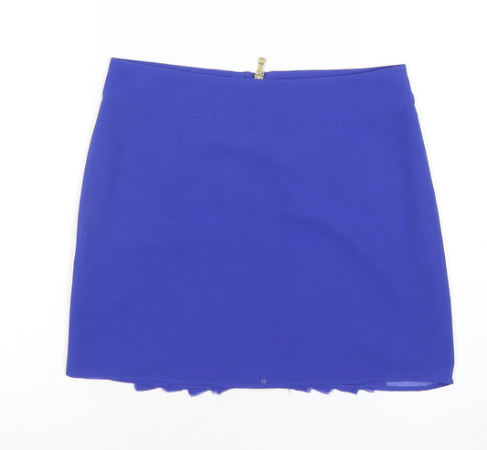 Ted Baker Women's Blue Pencil Skirt Size 8 Ruffle Accent
