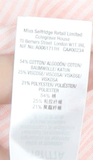 Brand and care label for Miss Selfridge Women's Pink Striped Blouse, size 4