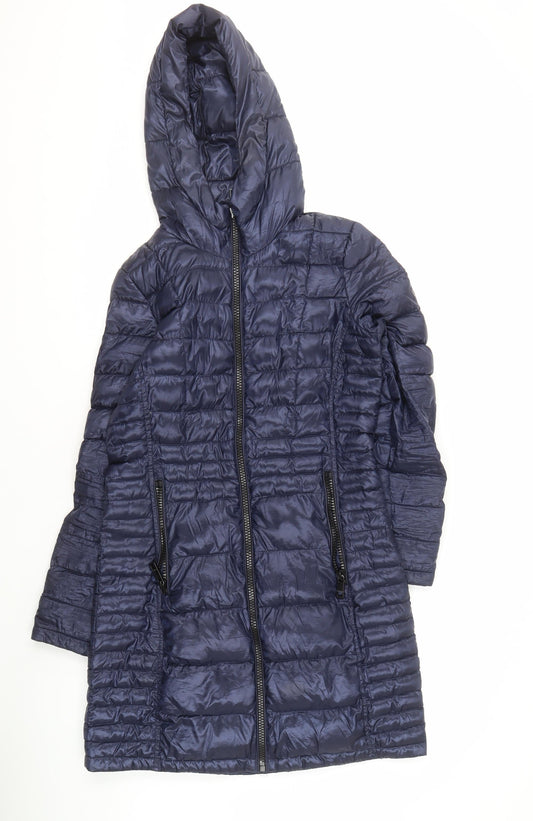 Calvin Klein Women's Blue XS Puffer Jacket, Hooded, Winter