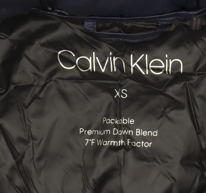 Calvin Klein Women's Blue XS Puffer Jacket, Hooded, Winter