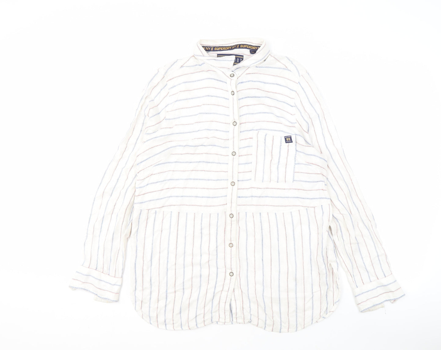 Superdry Women's White Striped Button-Up Shirt L