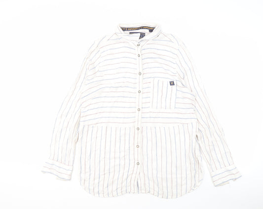 Superdry Women's White Striped Button-Up Shirt L