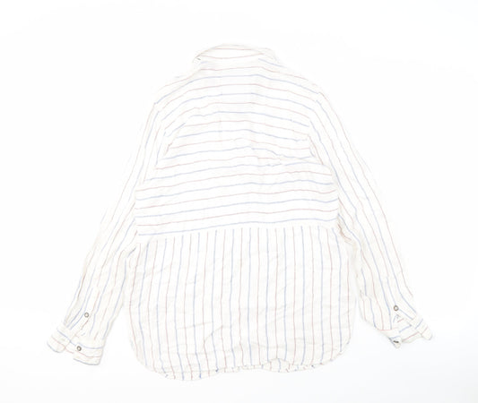 Superdry Women's White Striped Button-Up Shirt L