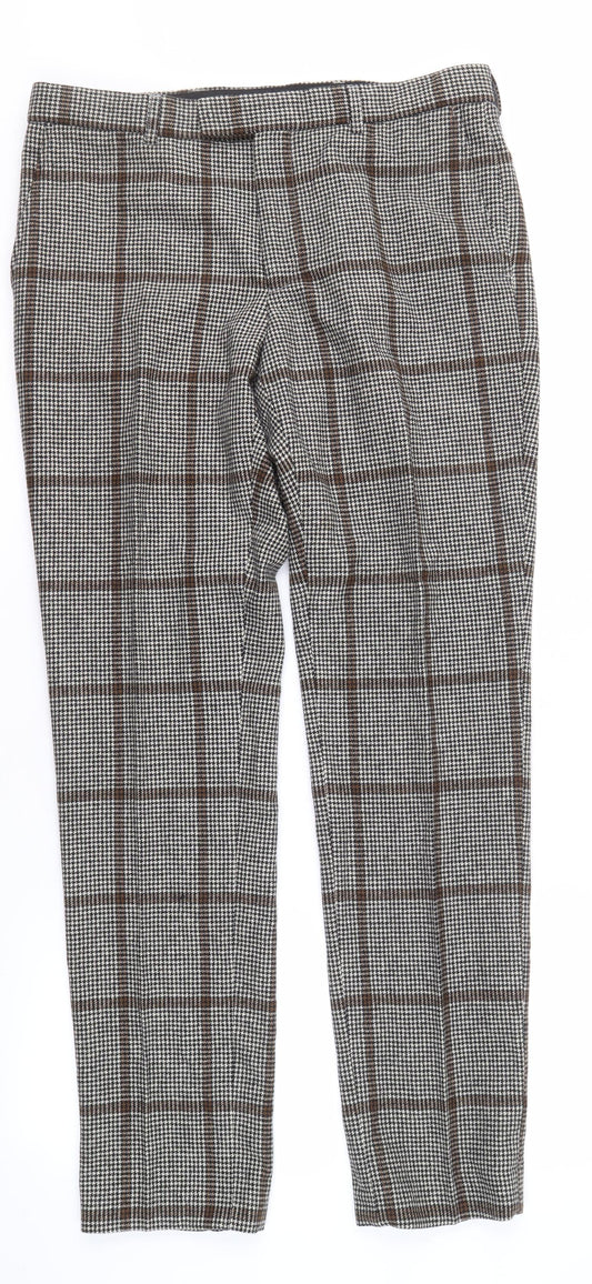 Moss London Men's Multicoloured Plaid Trousers, Size 34