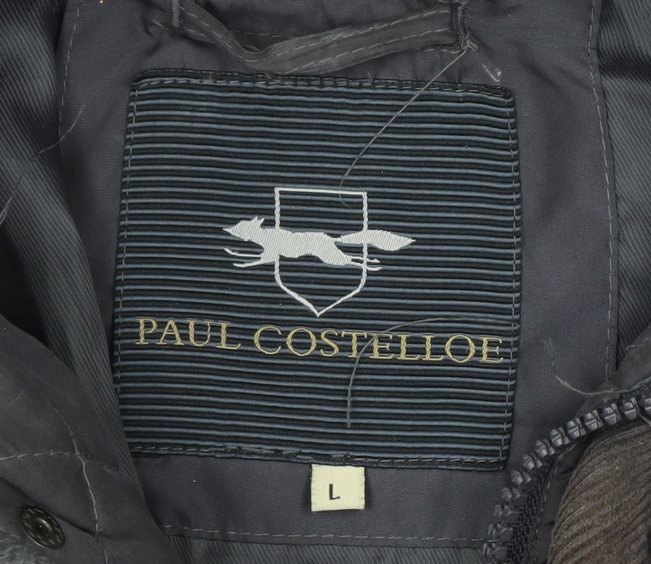 Paul Costelloe Men's Black Quilted Jacket L Stand-Up Collar