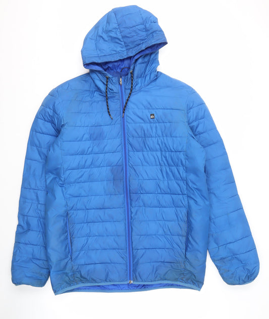 Quiksilver Men's Blue Puffer Jacket L Hooded Winter