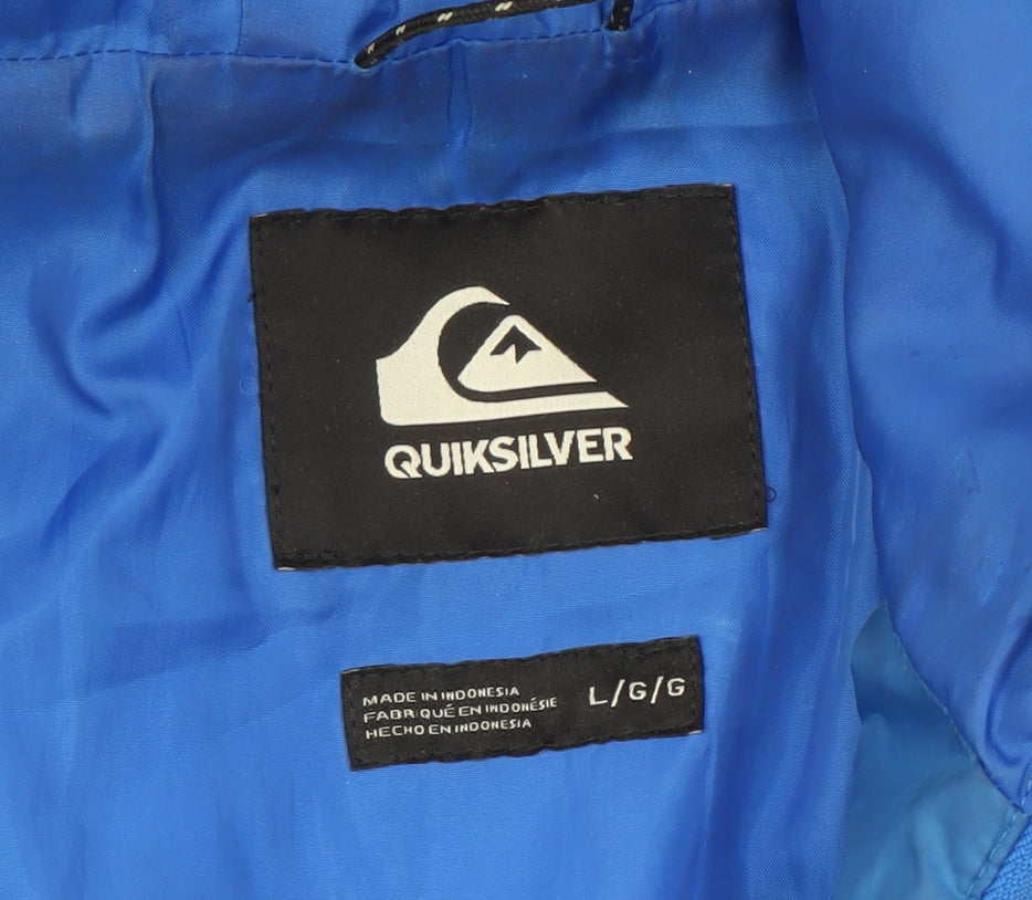 Quiksilver Men's Blue Puffer Jacket L Hooded Winter