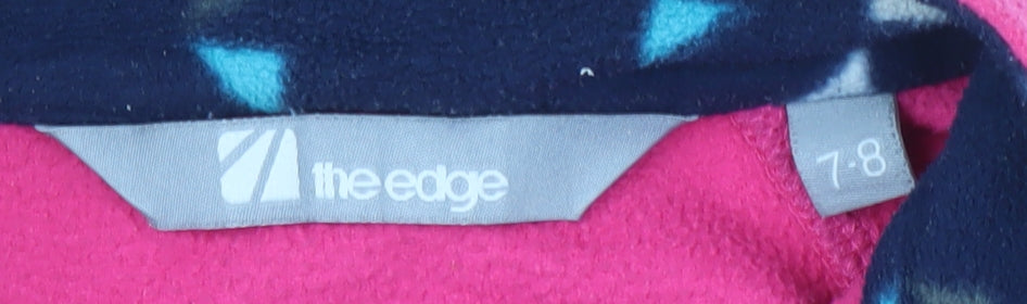 Close-up detail of The Edge girls’ pink fleece sweatshirt 7-8 years high neck