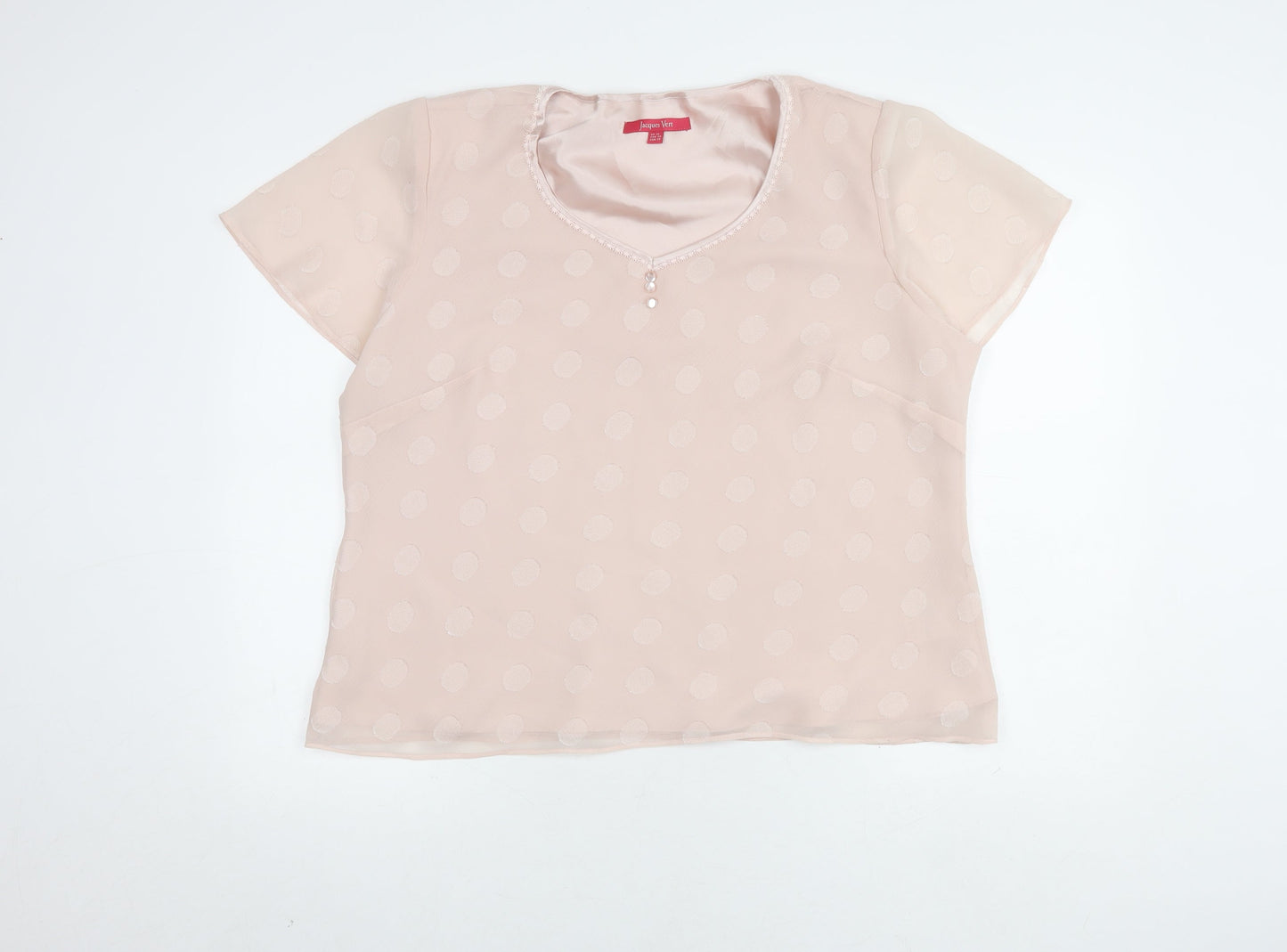 Jacques Vert Women's Beige V-Neck Polka Dot Top Size 22