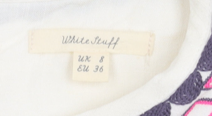 White Stuff Women's Multicoloured Dress, Size 8, Embroidered