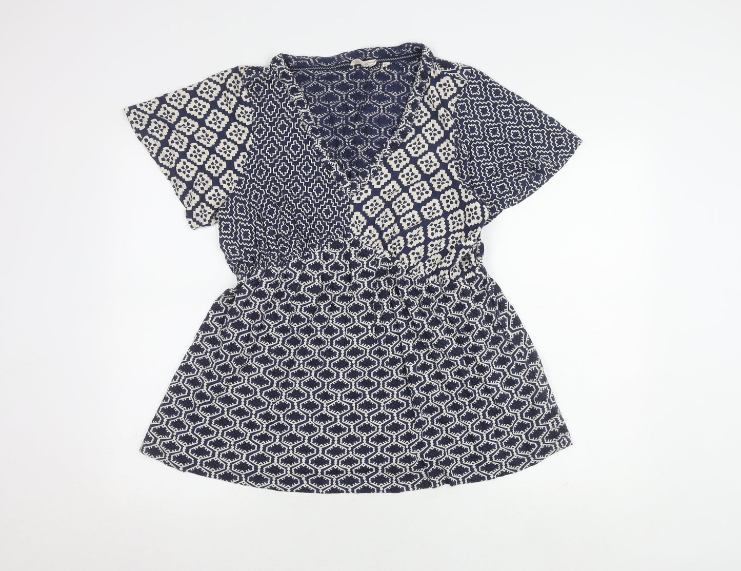 Fat Face Women's Blue Geometric Tunic Blouse Size 12