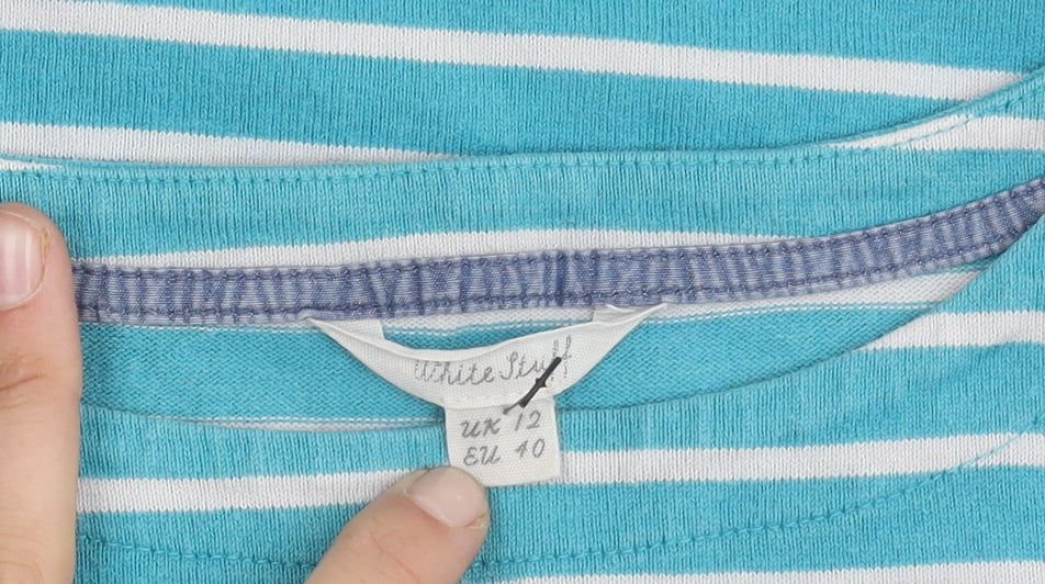 White Stuff Women's Blue Striped T-Shirt, Size 12
