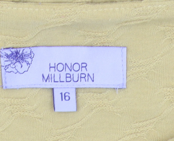 Brand and care label for Honor Millburn Women's Yellow 3/4 Sleeve Top, size 16