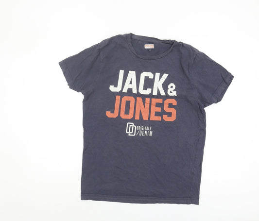 Jack & Jones Men's Blue T-Shirt, M, Graphic Print