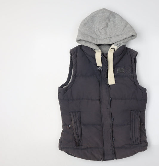Superdry Grey Hooded Waistcoat Unisex M Casual Zip