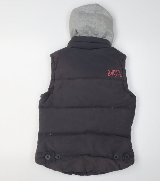 Superdry Grey Hooded Waistcoat Unisex M Casual Zip