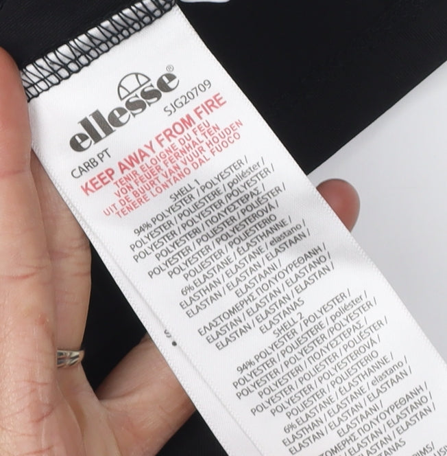 Brand and care label for Ellesse Women's Black Athletic T-Shirt, size 10
