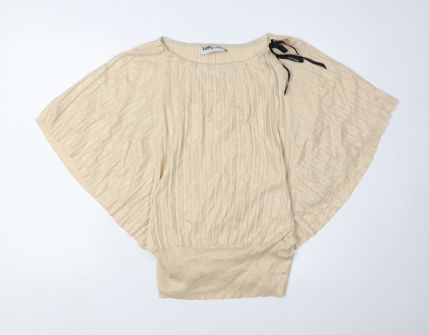 Lee Women's Beige Cape Jumper S - Bow Accent, Cotton
