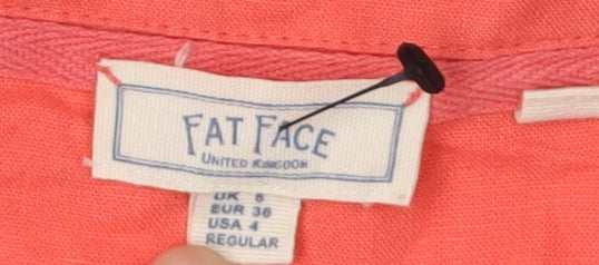 Fat Face Women's Orange Dress UK 8 V-Neck Long Sleeve