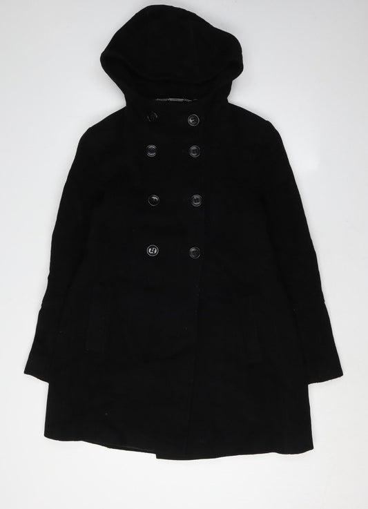 DKNY Women's Black Hooded Pea Coat Size 6