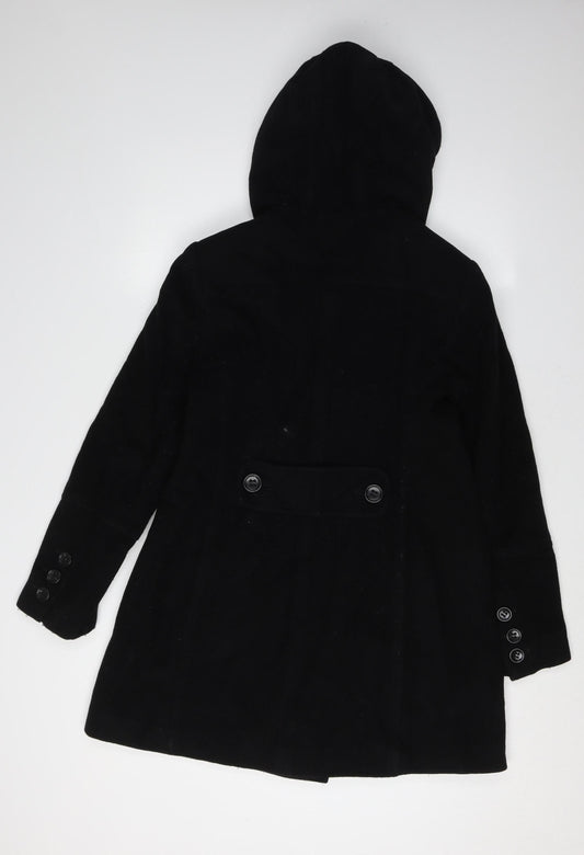 DKNY Women's Black Hooded Pea Coat Size 6