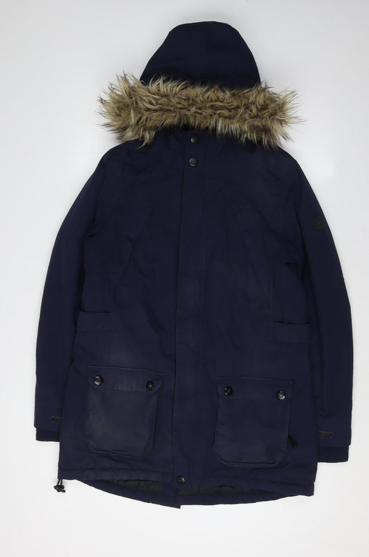 TOG24 Women's Navy Parka, Size 12, Winter Hooded Fur Trim