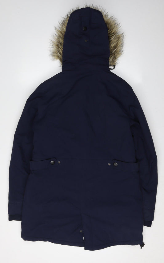TOG24 Women's Navy Parka, Size 12, Winter Hooded Fur Trim