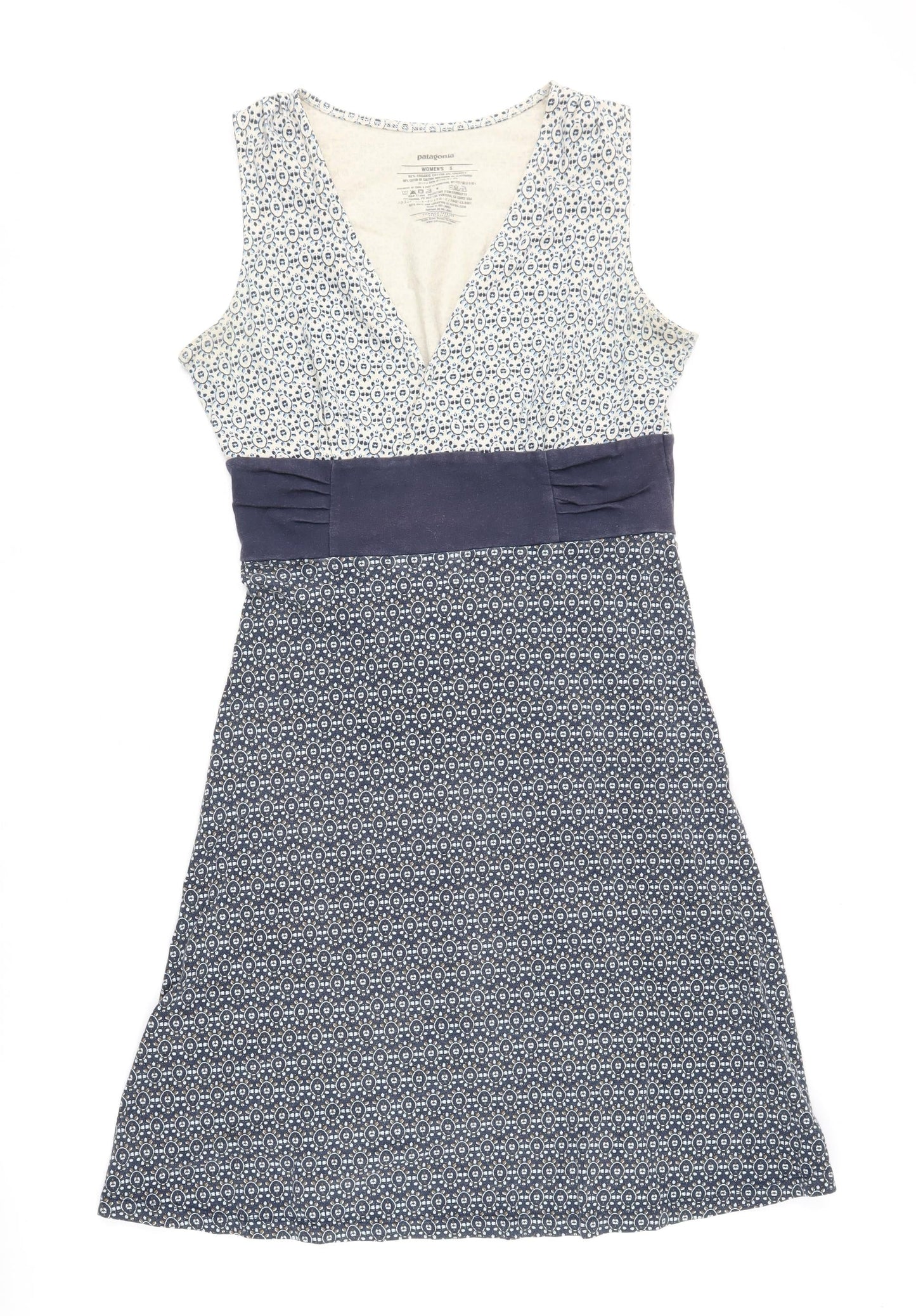Patagonia Women's A-Line Dress S, Blue White Geometric Pattern