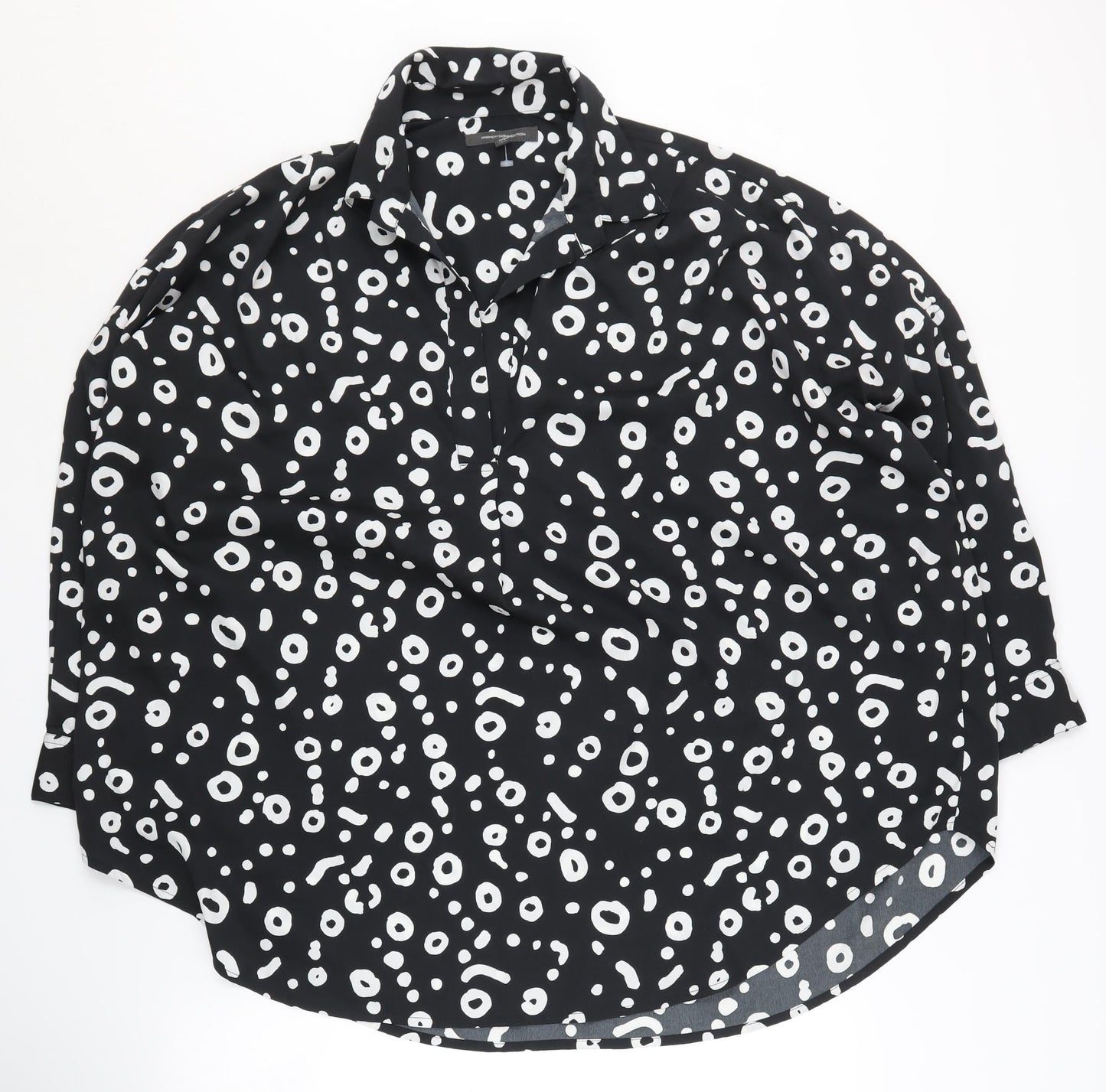 French Connection Women's Black Geometric Button-Up Shirt L