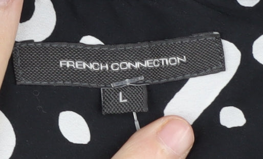 French Connection Women's Black Geometric Button-Up Shirt L