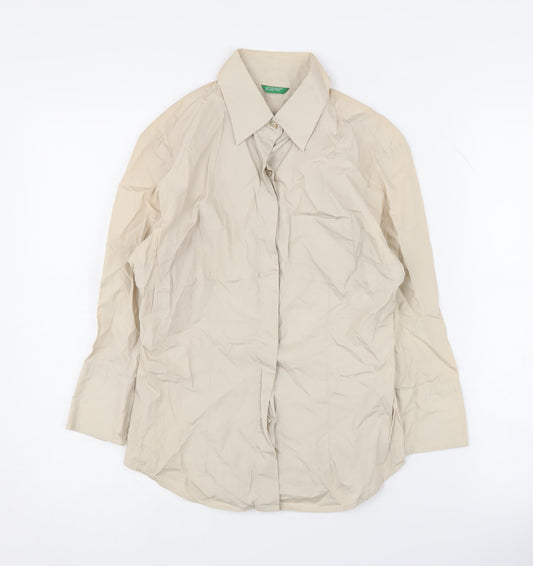 Womens UK Size XS United Colors of Benetton Beige 100% Cotton Button-Up