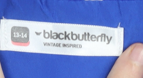 BlackButterfly Girls' Blue Polka Dot Fit & Flare Dress