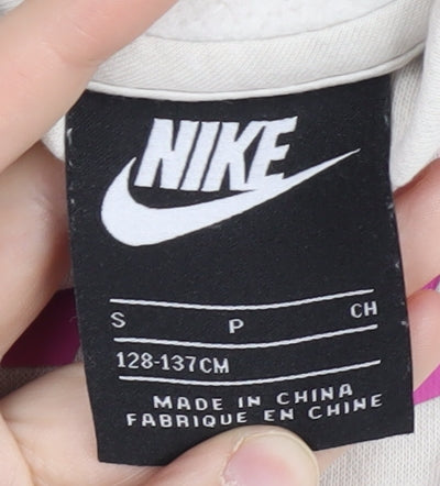 Additional view of Nike girls’ beige pullover hoodie with pink logo, size S
