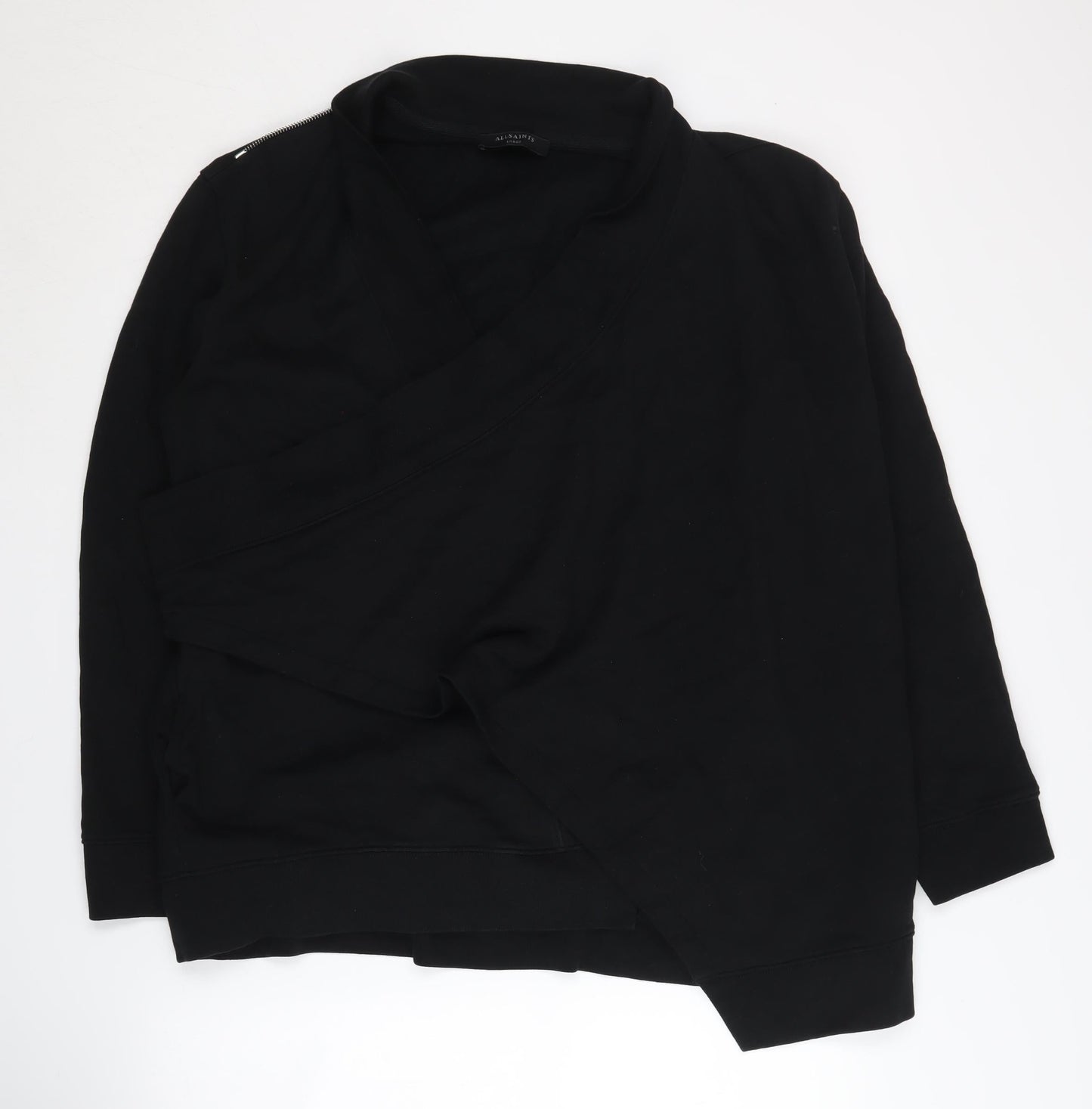 AllSaints Women's Black Wrap Jumper, Size L, Cotton, Casual