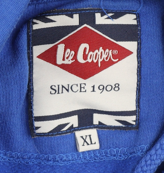Brand and care label for Lee Cooper Men's Blue Pullover Hoodie XL