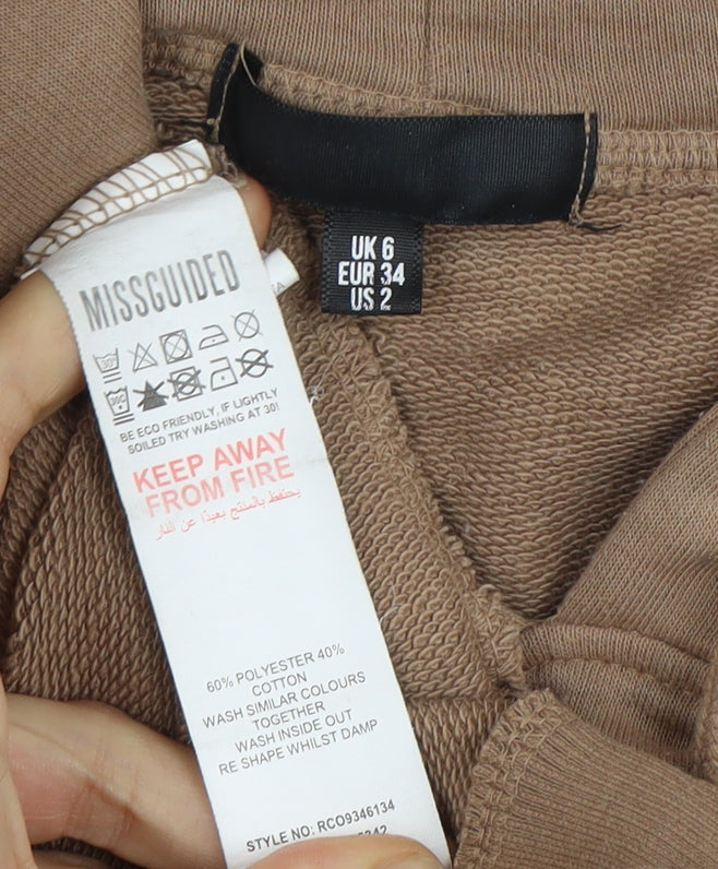 Close-up detail of Missguided Women's Brown Hoodie, size 6, - Casual Pullover