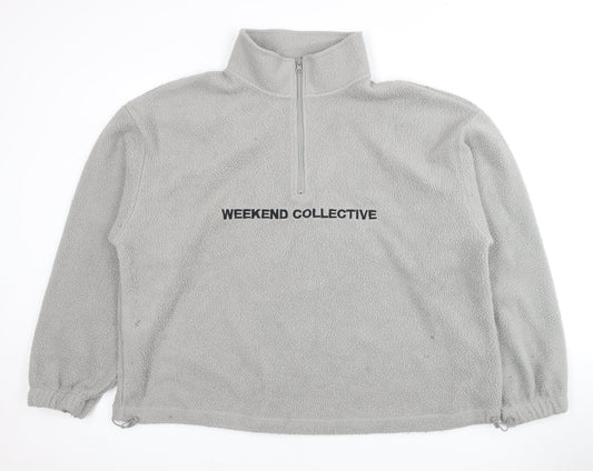 Additional front view of ASOS DESIGN Grey Fleece Logo Sweatshirt - L