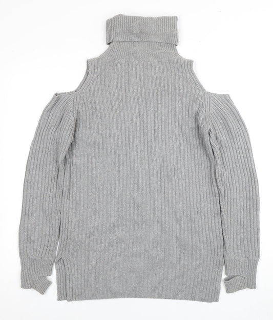 Sweaty Betty Women’s Grey Roll Neck Cold Shoulder Jumper M