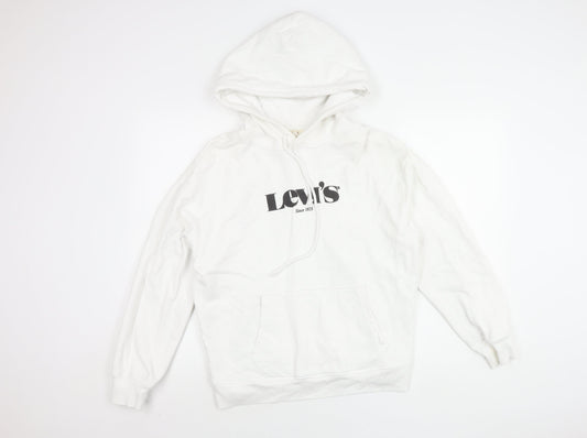Levi's Men's White Hoodie M - Logo, Drawstring, Cotton