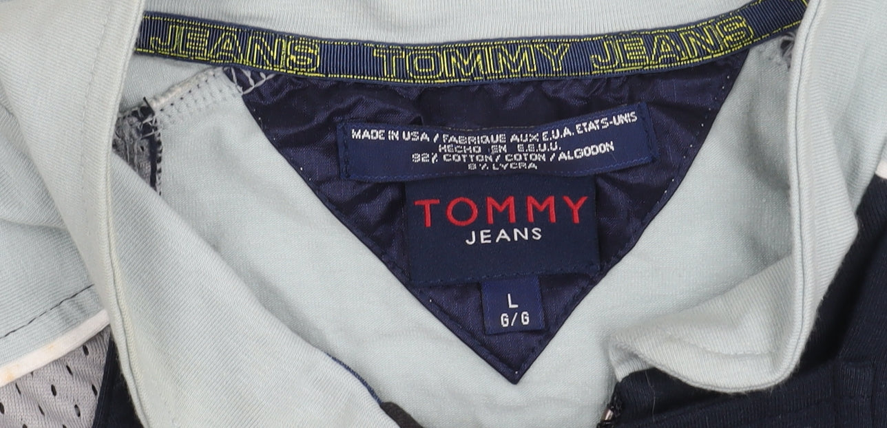 Tommy Jeans Men's Blue Collared T-Shirt L Vintage