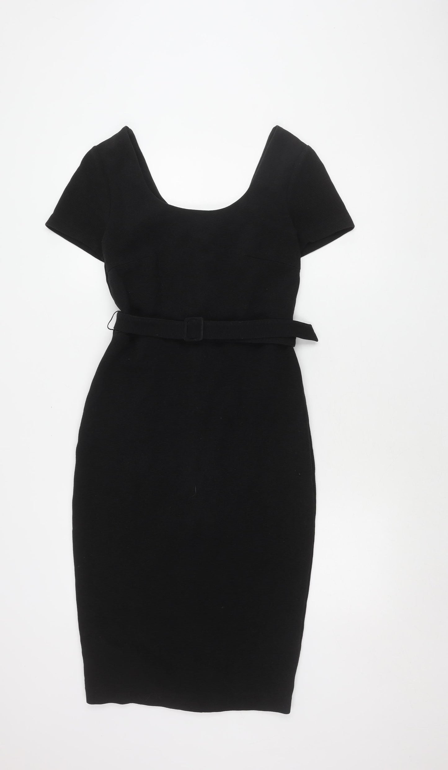 Boden Women's Black Dress - Size 8, Short Sleeve, Belted