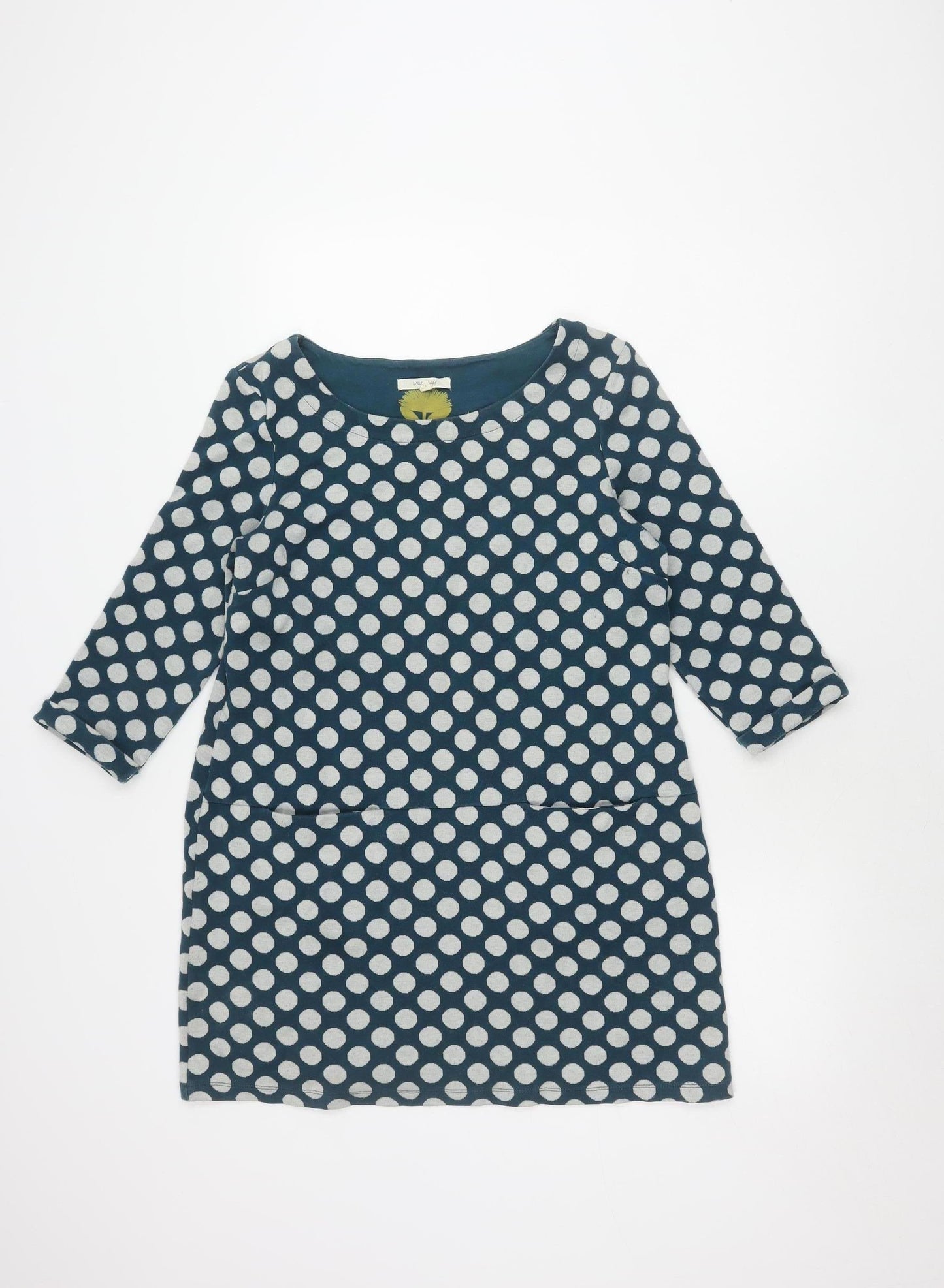 White Stuff Women's Blue Polka Dot 3/4 Sleeve Top Size 12