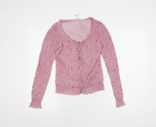 Weird Fish Women's Pink Floral Cardigan Size 10