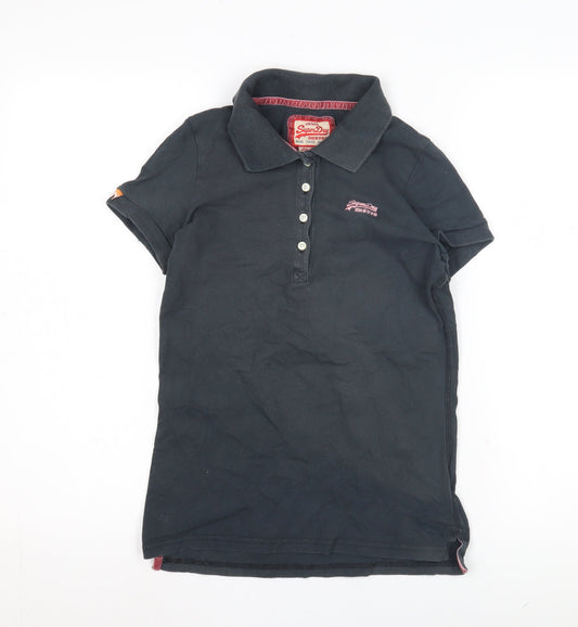 SuperDry Women's Black Polo Shirt Size S Collared Casual